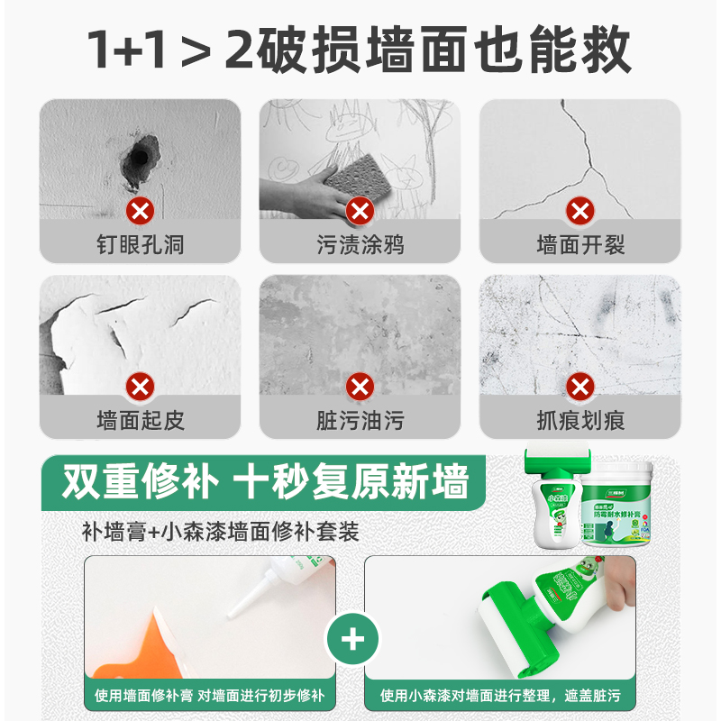 三棵树净味自喷漆墙壁修复补墙漆修补膏家用自刷乳胶漆白色去污 - 图0