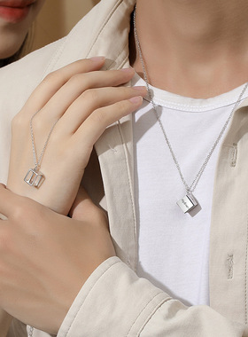 原创爱的魔方S925银情侣项链小众设计简约吊坠轻奢锁骨链七夕礼物