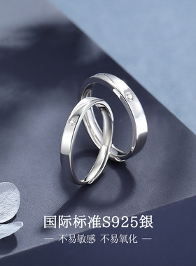 摩天轮一粒钻情侣戒指女不掉色S925纯银小众高级设计锆石对戒批发