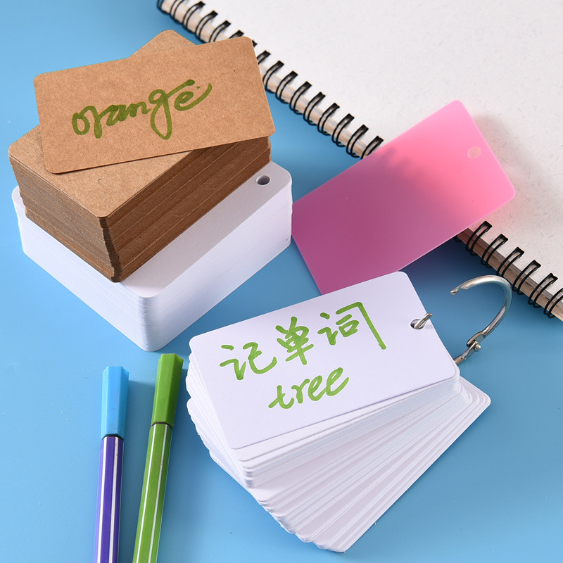 英语单词卡片空白白色卡片硬纸生字英语知识卡diy自制环扣小卡片定制卡片纸手写卡小学生卡片空白手写手工卡_虎窝淘