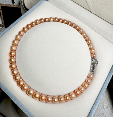 天然淡水珍项链中国红芬达橙喜庆系列9-11百搭色金红妈妈链送礼盒