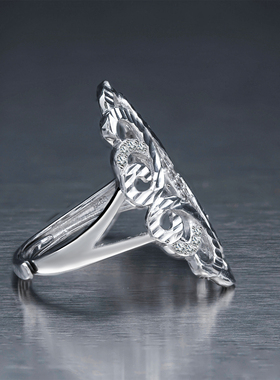 镂空女纯银镶嵌戒指可调节不变色