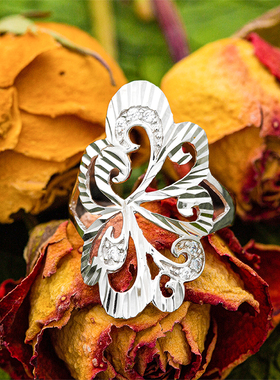 宽版女925纯银食指戒指可调节