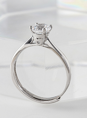 锆石925纯银精致戒指女四爪可调