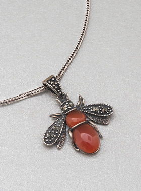 红玛瑙昆虫吊坠复古纯银个性女