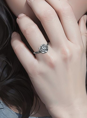 玫瑰花朵925纯银不变色戒指女