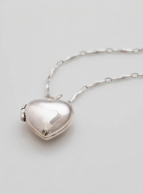 可打开装照片复古纯银吊坠心形