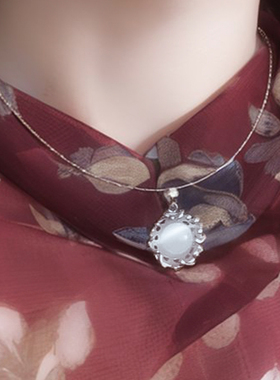 猫眼吊坠925纯银女猫眼白色