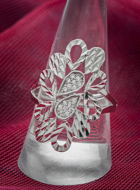 镂空水之叶纯银气质食指戒指女