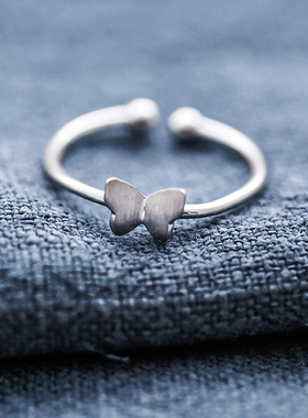 可爱立体蝴蝶女开口纯银戒指尾戒