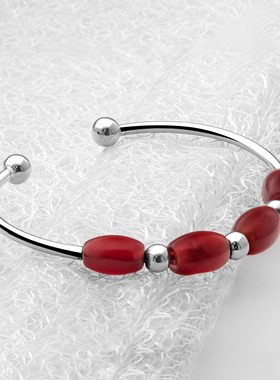 天然玛瑙红色之恋开口手镯纯银女