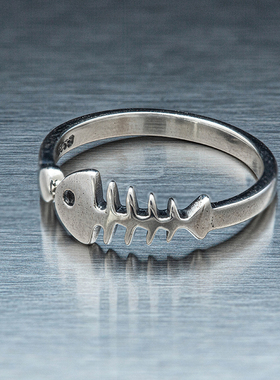 小鱼骨刺纯银复古戒指尾戒开口女