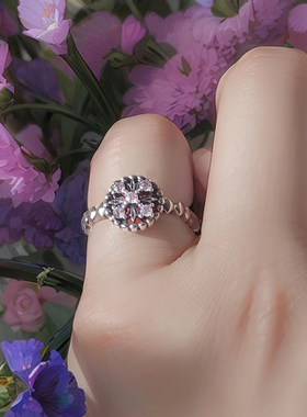 复古五锆个性纯银开口精致戒指女