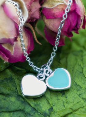 烤漆925纯银女项链双心文艺简约