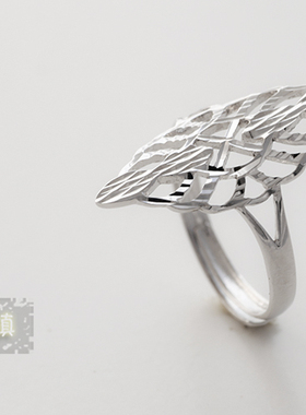 可调节戒指纯银秀气女镂空时尚