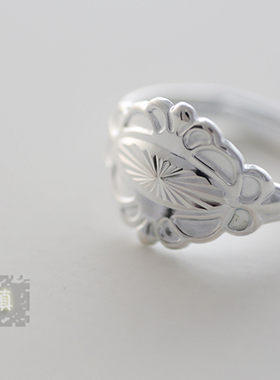 典雅精致990足银压花指环戒指
