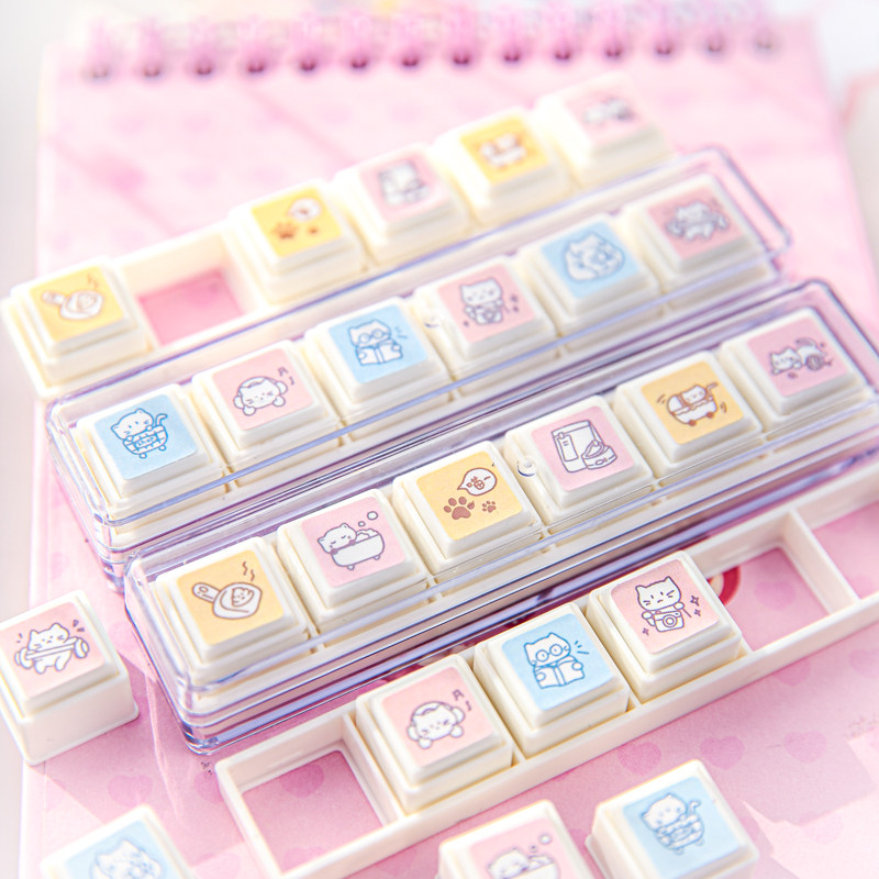 可爱手帐六联印章卡通喵咪插画可拆卸高颜值打卡手账本笔记装饰印,淘宝优惠券,粉丝福利购,淘宝优惠卷