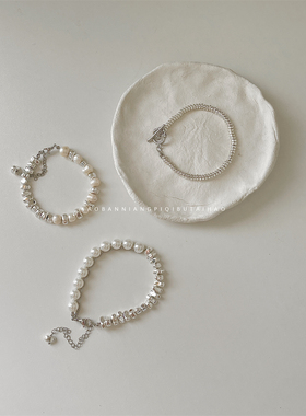 男生可戴碎银珍珠串珠OT扣手链