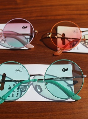 美单海滩风女墨镜太阳镜复古大框浅色渐变圆框眼镜防晒防紫外线