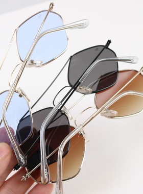 欧单中性古怪造型菱形太阳镜墨镜防晒防紫外线小框金属男女墨镜