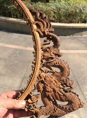 古董明清家具木雕花板 螭龙纹镂空雕几十年的玩意老木雕一对特价