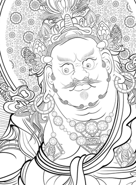 黄财神白描底稿高清线稿