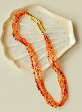 小众设计多层绿玛瑙钩子项链女简约mini混色红玛瑙串珠锁骨链