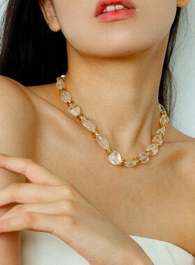 中古风异形天然白水晶串珠项链女轻奢复古波浪隔珠水晶手链锁骨链