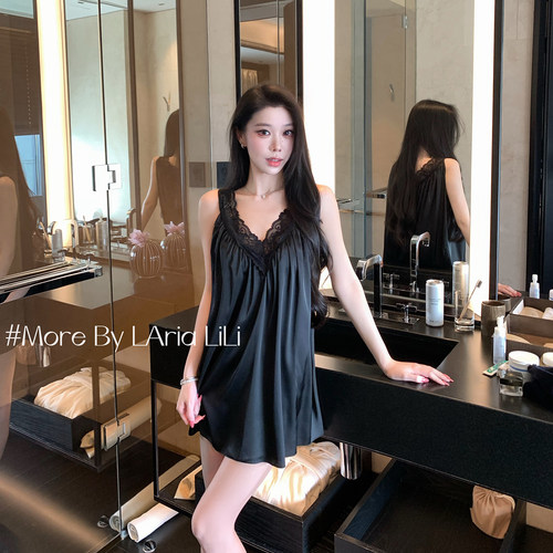 LAria白月光 性感睡衣女冰丝2026新款夏季纯欲风睡裙高级感带胸垫 - 图3