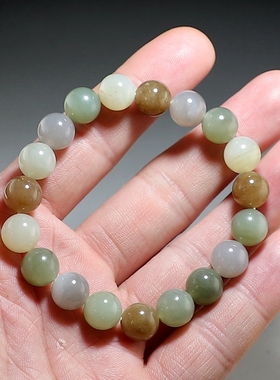 [福利款]和田玉圆珠手串 10mm黄金尺寸多彩手链 楼叔孤品