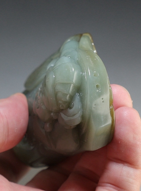 【原创】和田玉纯手工雕刻财神手把件 糖青白玉手玩件 楼叔孤品