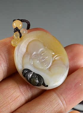 [原创]纯手工雕刻玛瑙佛引福至挂件 天然俏色吊坠 楼叔孤品