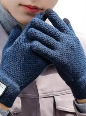 针织毛线手套防滑五指加绒分指触屏手套男女秋冬韩版加厚保暖骑车