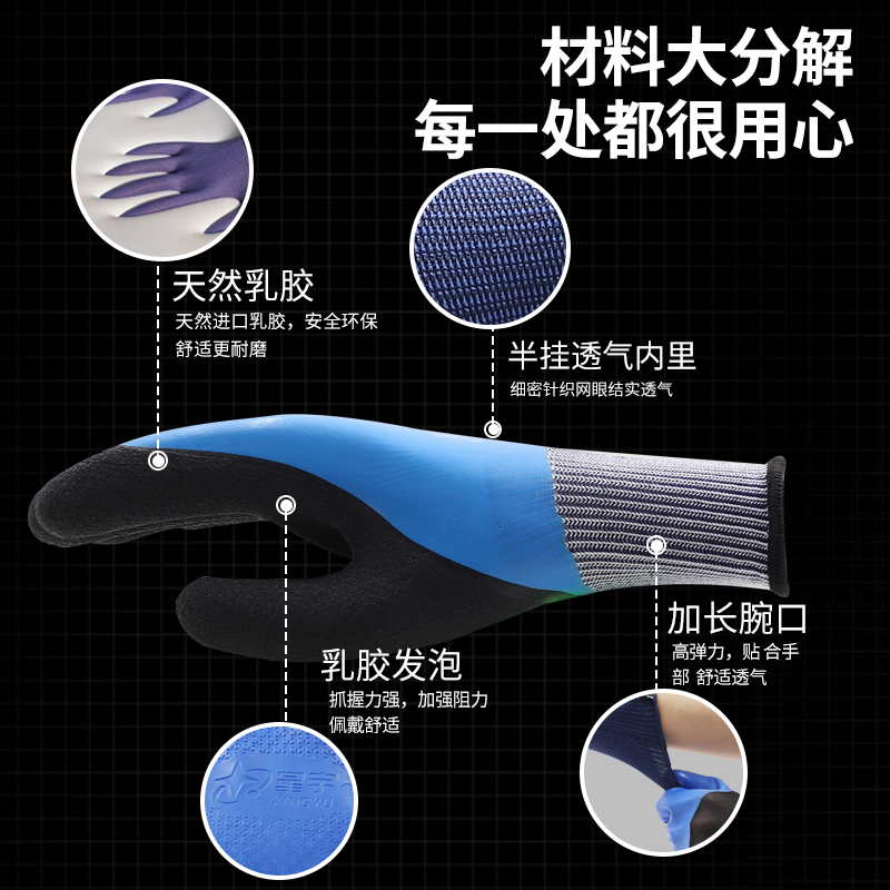 创信L878全胶发泡手套劳保耐磨工作加厚不烂防水防滑透气工地干活-图2