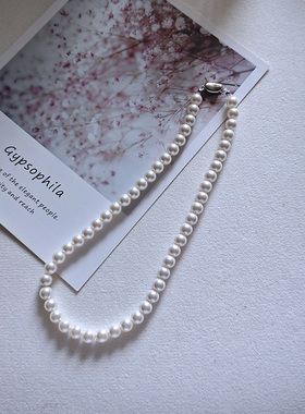 正圆极光 8mm冷白光进口施家珍珠仿澳白项链素链 不掉色防过敏女
