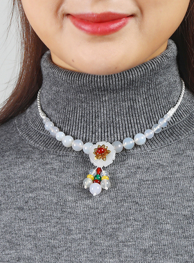 民族风玛瑙锁骨链甲状腺术后遮挡疤痕项链挡脖子颈纹饰品百搭复古