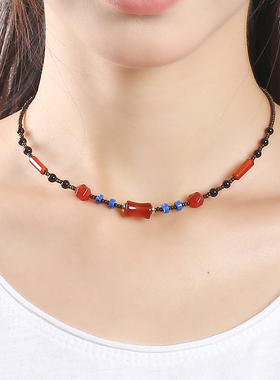 逸水红颜红玛瑙女小众项链锁骨链