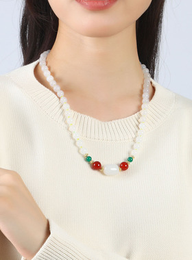 天然白玛瑙串珠项链女款