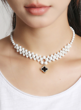 逸水红颜贝壳女项链颈带