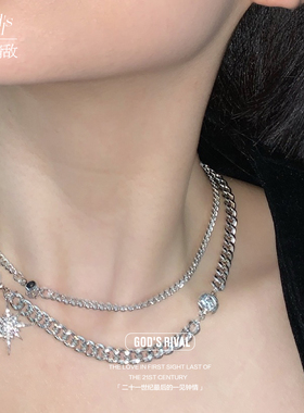 神的情敌·千禧风锆石叠戴项链女冬辣妹高街拼接小众设计甜酷辣妹