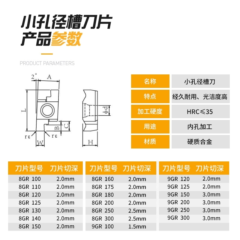 小内孔槽刀/浅槽刀片/卡簧槽6GR/7GR/9GR/8GR200/100/150内切槽刀-图1