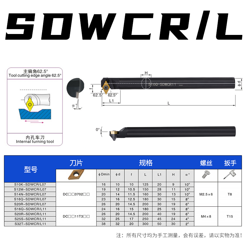 DC11螺钉内孔刀杆S16Q/20R/25S-SDUCR/SDQCR/SDZCR/SDWCR/SDXCR11 - 图2