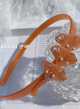 轻奢镂空水钻银杏叶发箍宽边防滑