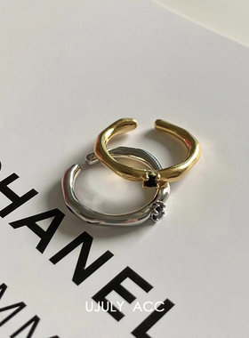 韩国简约个性时尚黑色水晶戒指女