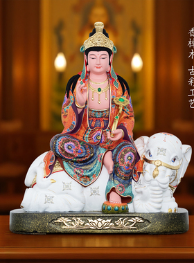 文殊菩萨佛像香樟木雕彩绘工艺