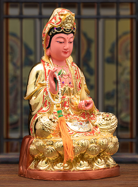 观世音佛像树脂摆件家用香樟木雕观世音菩萨神像财神爷像招财进宝