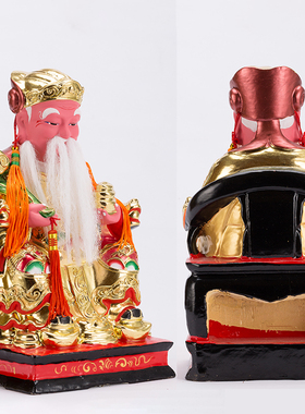 樟木雕镀金土地公神像土地爷