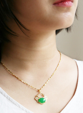 胡二翡翠天然玉石挂件满绿项链