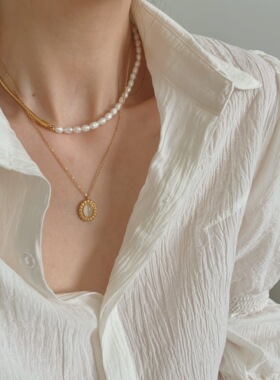 上新85折 法式轻奢珍珠蛇骨链拼接choker项链设计感猫眼石锁骨链