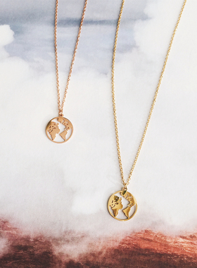 韩国设计师款环游世界18K金项链